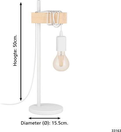 EGLO Townshend - Tafellamp - 1-lichts - E27 - Wit/Eikenhout tweede kans