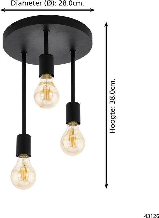 EGLO Wilmcote Plafondlamp - E27 - Ø 28 cm - Zwart Tweede kans