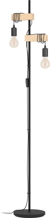 EGLO Townshend Vloerlamp - E27 - 2 Lichts - Zwart/Bruin - FSC Hout tweede kans