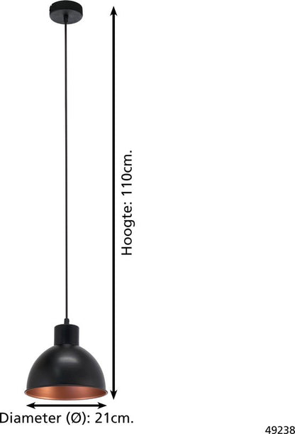 EGLO Truro 1 Hanglamp - E27 - Ø 21 cm - Zwart/Koper Tweede kans