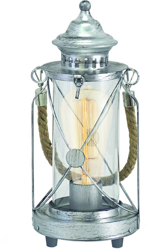 EGLO Vintage Bradford - Tafellamp - 1 Lichts - Antiek Zilver - Helder Glas Tweede kans