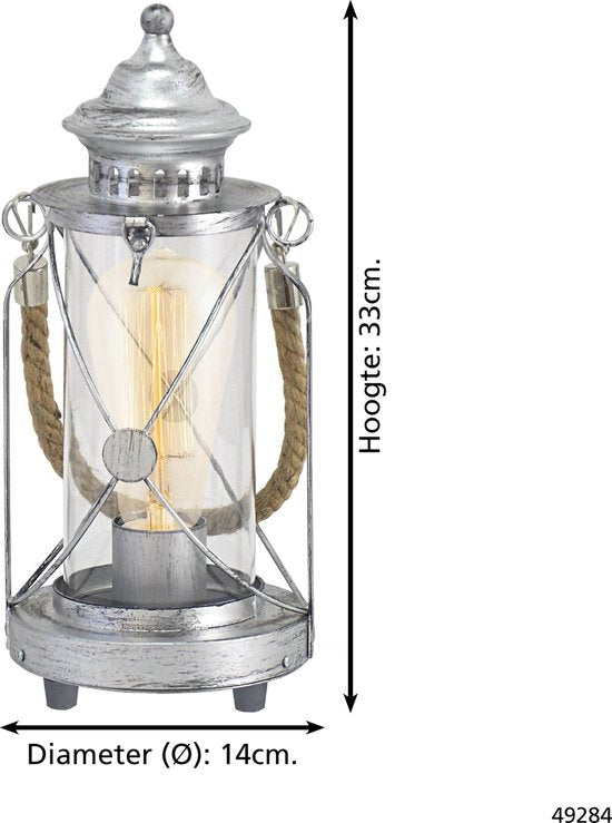 EGLO Vintage Bradford - Tafellamp - 1 Lichts - Antiek Zilver - Helder Glas Tweede kans