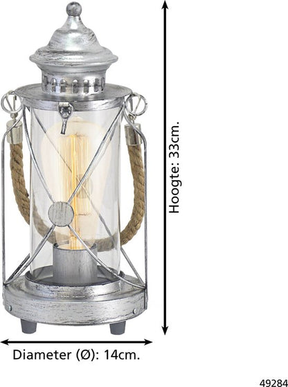 EGLO Vintage Bradford - Tafellamp - 1 Lichts - Antiek Zilver - Helder Glas Tweede kans