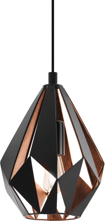EGLO Carlton 1 Hanglamp - E27 - Ø 20,5 cm - Zwart/Koper Tweede kans