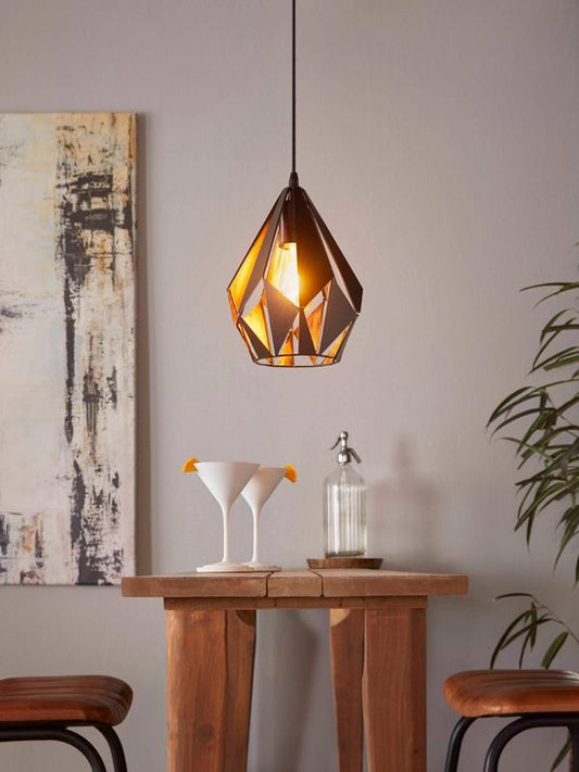 EGLO Carlton 1 Hanglamp - E27 - Ø 20,5 cm - Zwart/Koper Tweede kans