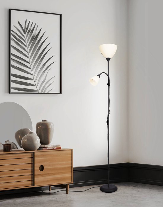 EGLO Montanini-E Vloerlamp - Leeslamp - E27 - E14 - 176 cm - Zwart/Wit Tweede kans