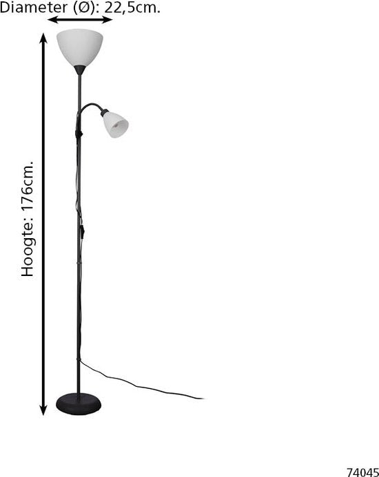 EGLO Montanini-E Vloerlamp - Leeslamp - E27 - E14 - 176 cm - Zwart/Wit Tweede kans