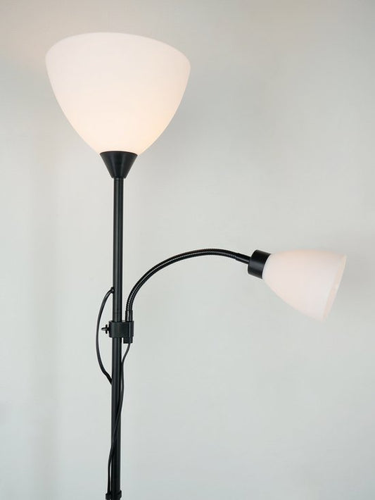 EGLO Montanini-E Vloerlamp - Leeslamp - E27 - E14 - 176 cm - Zwart/Wit Tweede kans