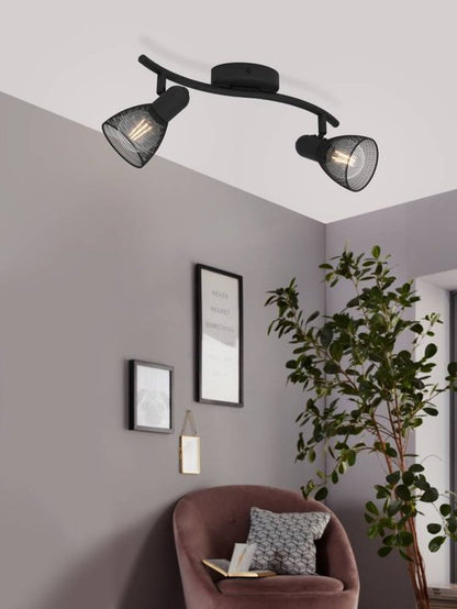 EGLO Carovigno Opbouwspot - 2 lichts - 34 cm. - E27 - zwart/rooster Tweede kans