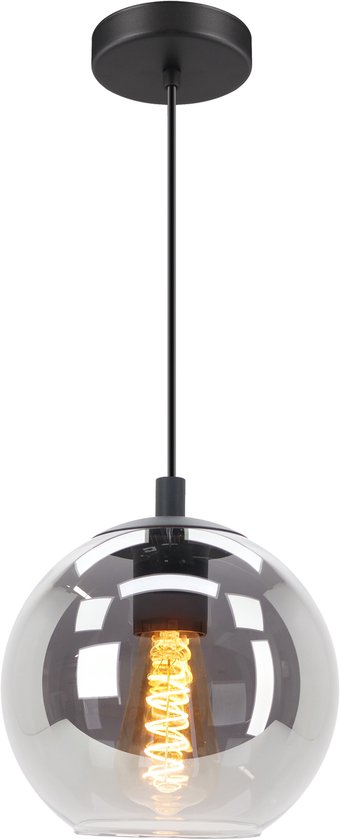 EGLO Ariscani Hanglamp - E27 - Ø 20 cm - Rookglas | Smoke glas - Zwart Tweede kans
