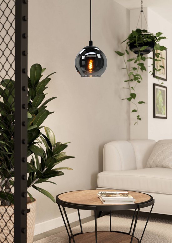 EGLO Ariscani Hanglamp - E27 - Ø 20 cm - Rookglas | Smoke glas - Zwart Tweede kans