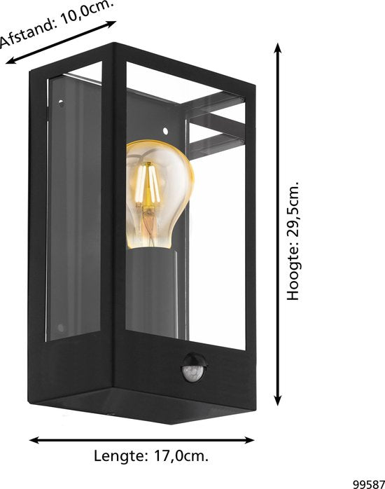 EGLO Alamonte Wandlamp Buiten - E27 - 29,5 cm - Zwart - Sensor - IP44 tweede kans