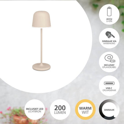 EGLO Mannera Tafellamp - Aanraakdimmer - 34 cm - Oplaadbaar (tot 38 uur licht) Tweede kans