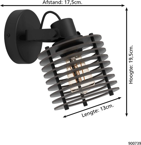 EGLO Segovia Spot - E27 - 13 cm - Zwart - Staal/Hout tweede kans