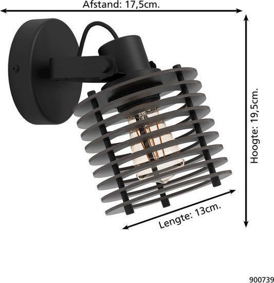 EGLO Segovia Spot - E27 - 13 cm - Zwart - Staal/Hout tweede kans