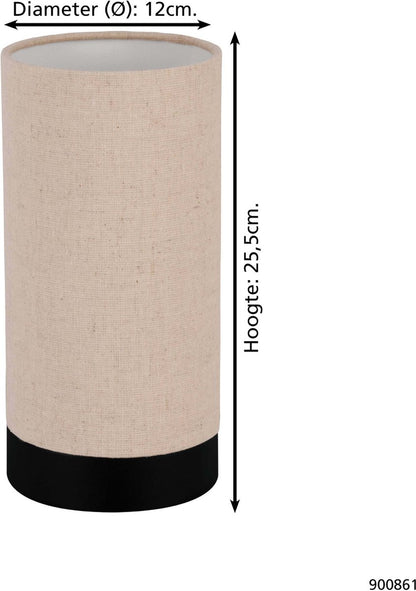 EGLO Feniglia Tafellamp - E27 - 25,5 cm - Beige/Zwart - Linnen Tweede kans