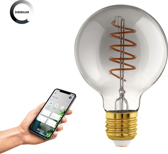 EGLO connect.z Smart LED Lamp -E27 - Ø 8 cm - Smoke - Rookglas - 2000K - Dimbaar - Tweede kans