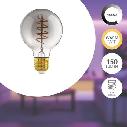 EGLO connect.z Smart LED Lamp -E27 - Ø 8 cm - Smoke - Rookglas - 2000K - Dimbaar - Tweede kans