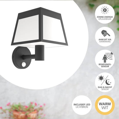 EGLO Altilia Solar Wandlamp Buiten - zonne-energie - LED - 20 cm - Zwart/Wit Tweede kans