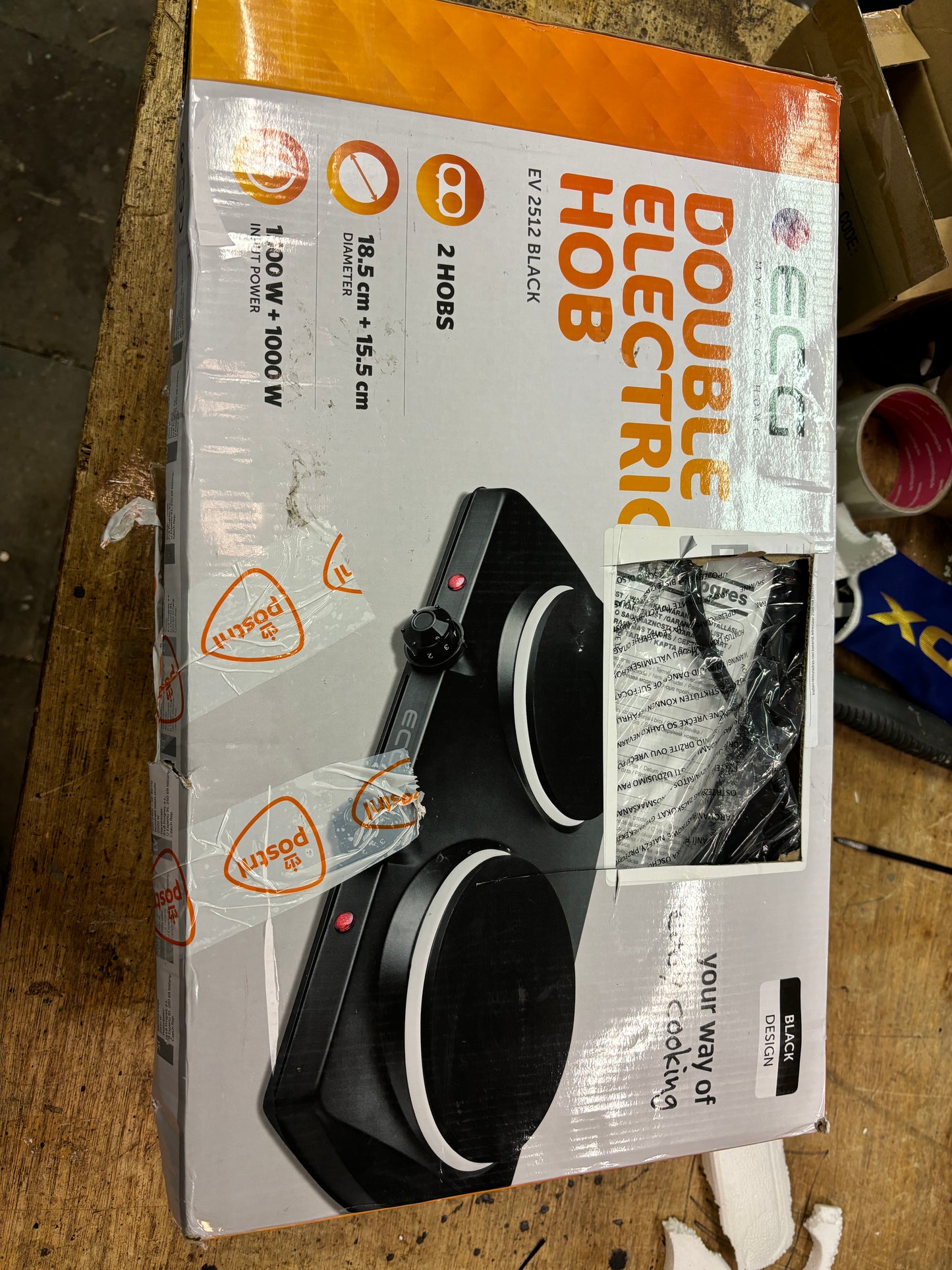 ECG EV 2512 Black Elektrische kookplaat - 2 kookplaten 18,5 cm en 15,5 cm - 1000 en 1500 W - Zwart Tweede kans