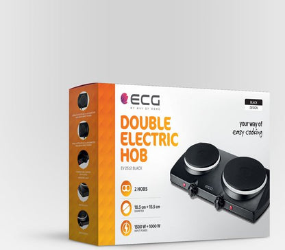 ECG EV 2512 Black Elektrische kookplaat - 2 kookplaten 18,5 cm en 15,5 cm - 1000 en 1500 W - Zwart Tweede kans