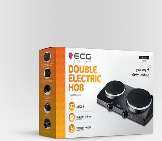 ECG EV 2512 Black Elektrische kookplaat - 2 kookplaten 18,5 cm en 15,5 cm - 1000 en 1500 W - Zwart Tweede kans