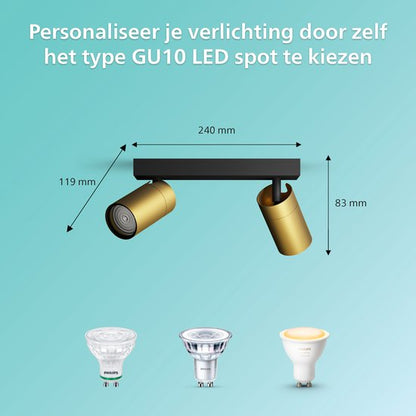 Philips Idris Spot - Plafondspot - Spatwaterdicht IP44 - 5W - Zwart met goud - Badkamerlamp tweede kans